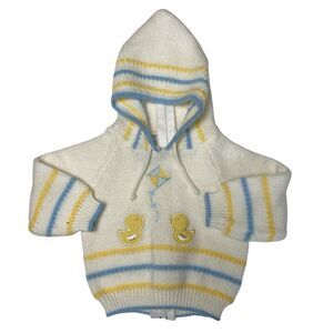 Baby Kiss Vintage Knit Zip Hoodie Sweater 3–6M Ducks Stripes Pastels Retro Baby